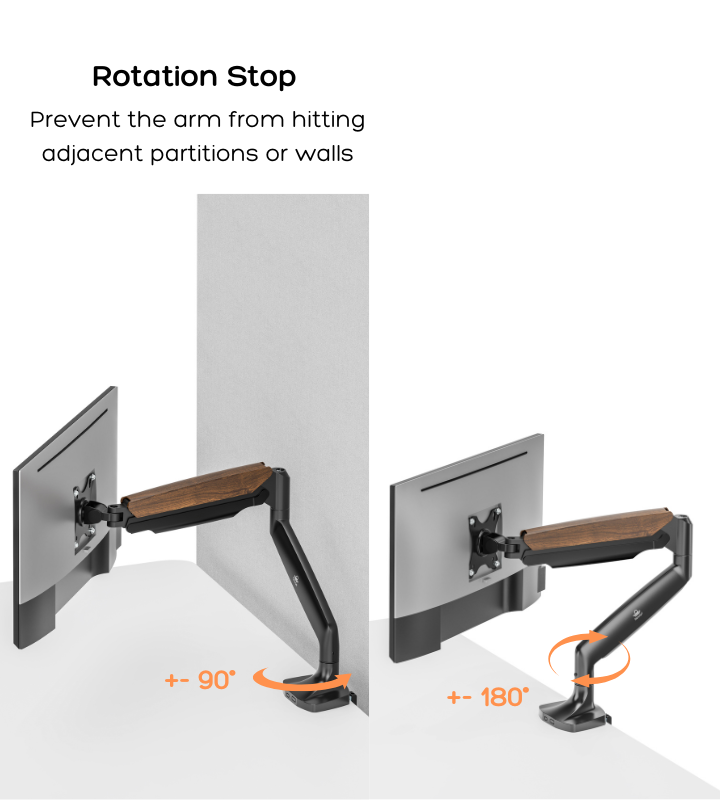 FlowArm PRO secondary arm rotating 360 degrees to portrait orientation for vertical monitor layout
