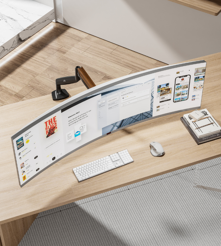 FlowArm PRO C-clamp desk mount for dual monitor arm, fits desks 10 to 80mm thick, no drilling