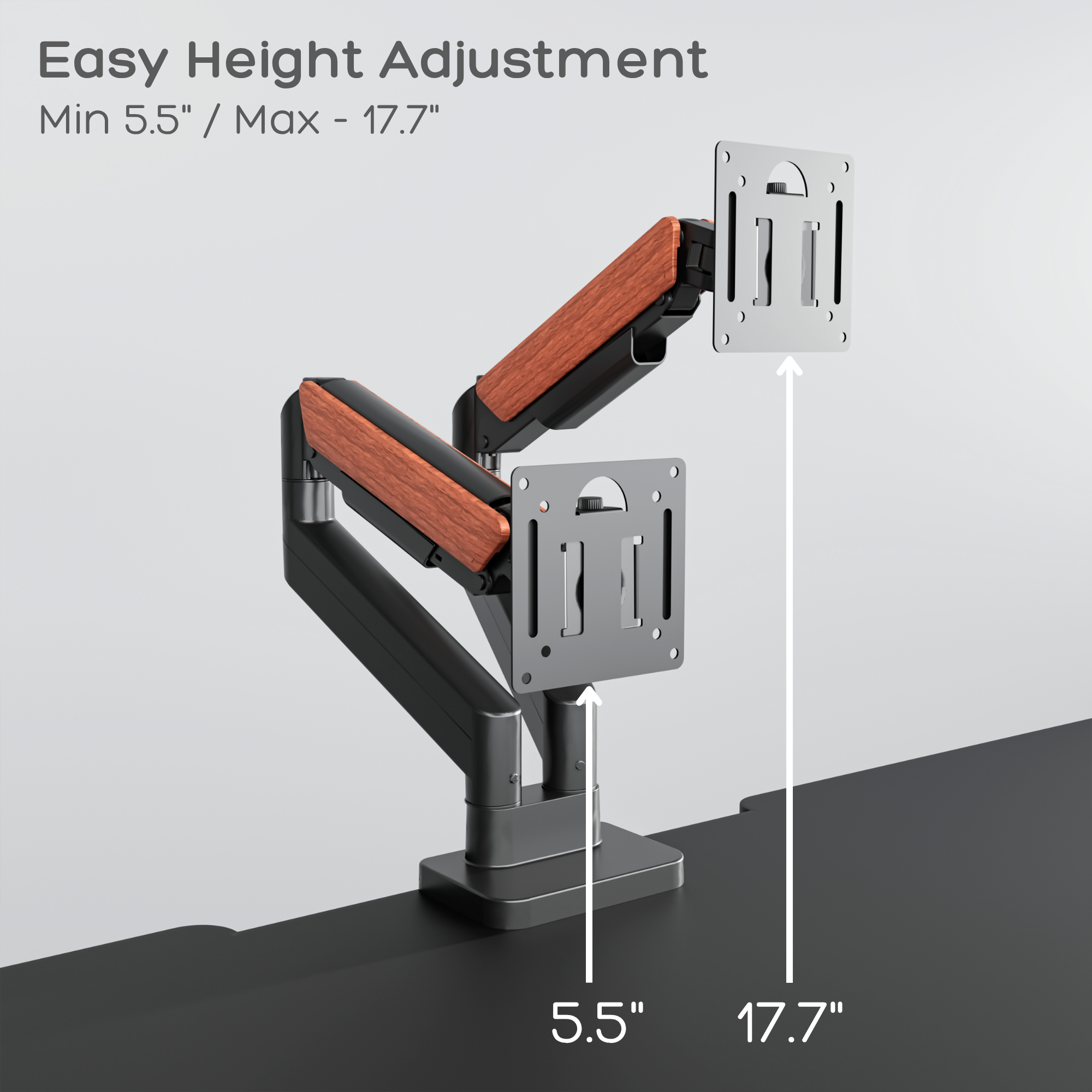 Adjustable monitor stand with height adjustment range