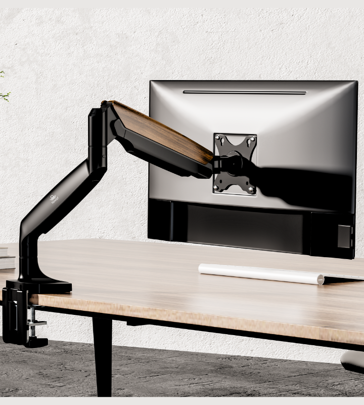 FlowArm PRO  gas spring monitor arm holding two 27-inch monitors on ergonomic standing desk India