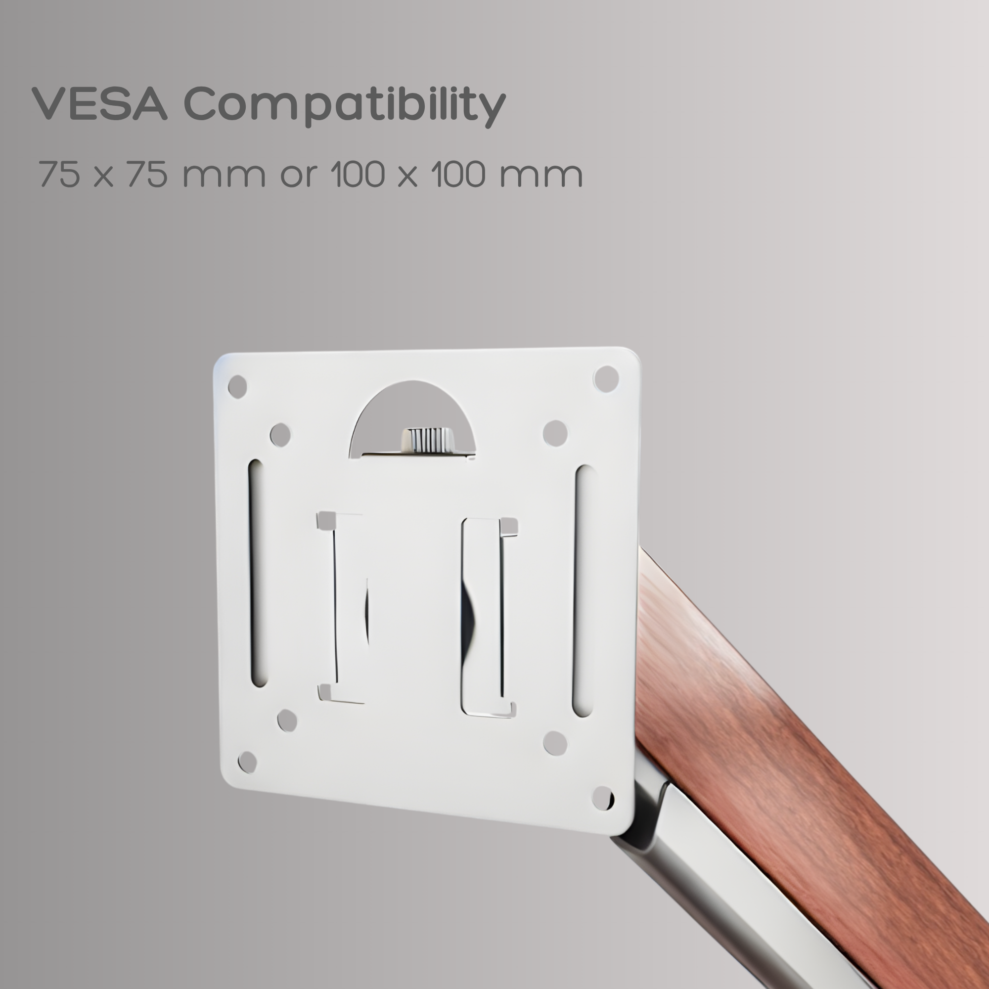 Dual Wooden FlowArm VESA adapter plate wood trim, compatible with 75x75mm and 100x100mm monitors
