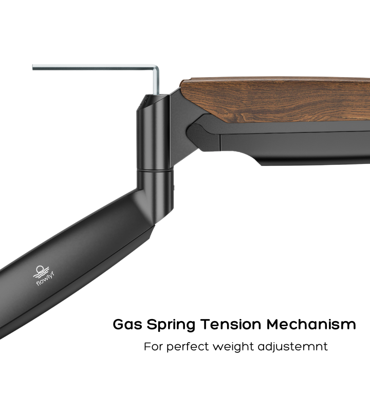 FlowArm PRO gas spring mechanism close-up showing tension adjustment