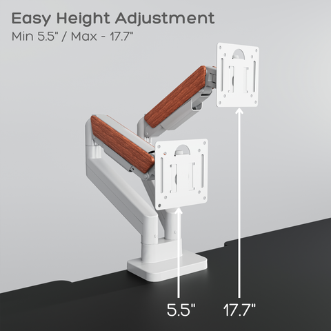 Ergonomic monitor arm with height adjustment range 5.5 to 17.7 inches for flexible screen positioning