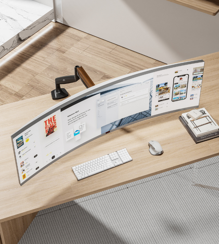 FlowArm PRO C-clamp desk mount for dual monitor arm, fits desks 10 to 80mm thick, no drilling