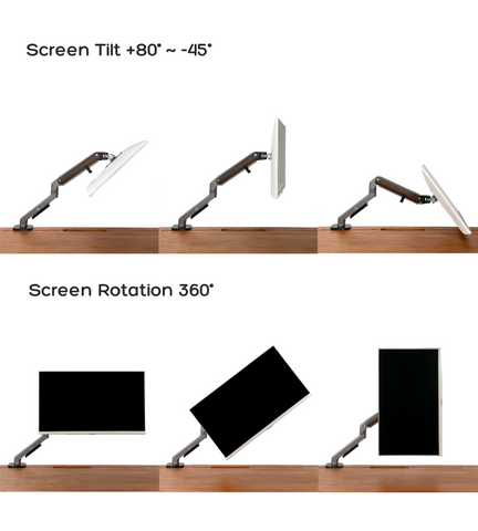 FlowArm monitor arm rotating 360 degrees to portrait orientation for vertical screen use