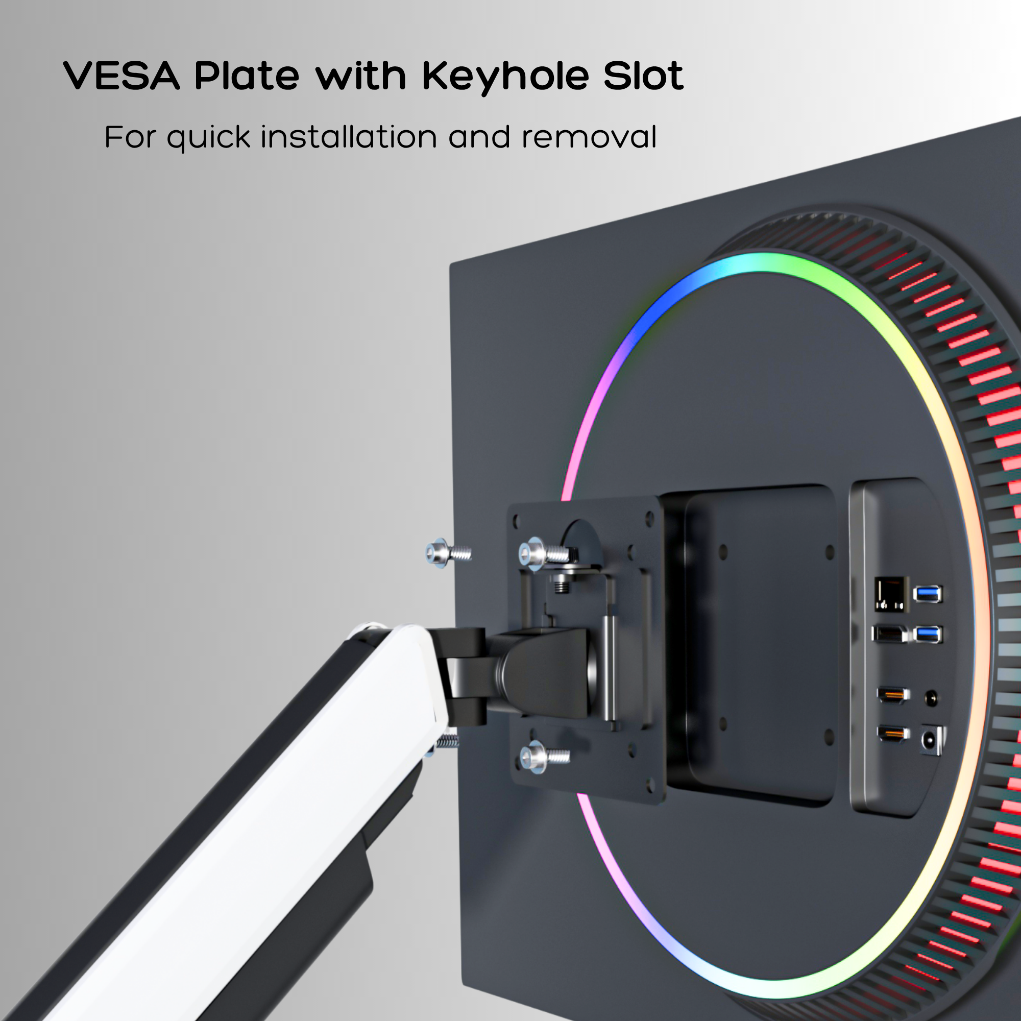 FlowArm Monochrome VESA adapter plate matte black, compatible with 75x75mm and 100x100mm monitors